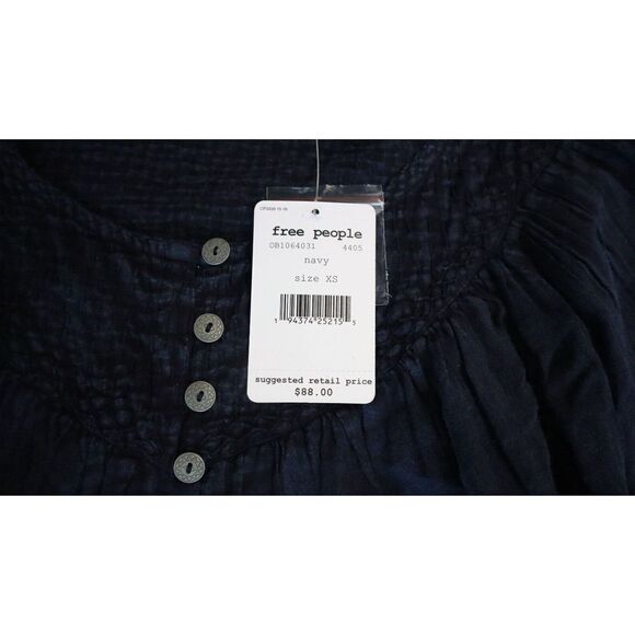 Free People OB1064031 Women's Sz XS Navy Blue Raglan Sleeve Button Up Top $88 - Picture 3 of 9